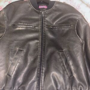 Edikted Vava Washed Faux Leather Bomber Jacket